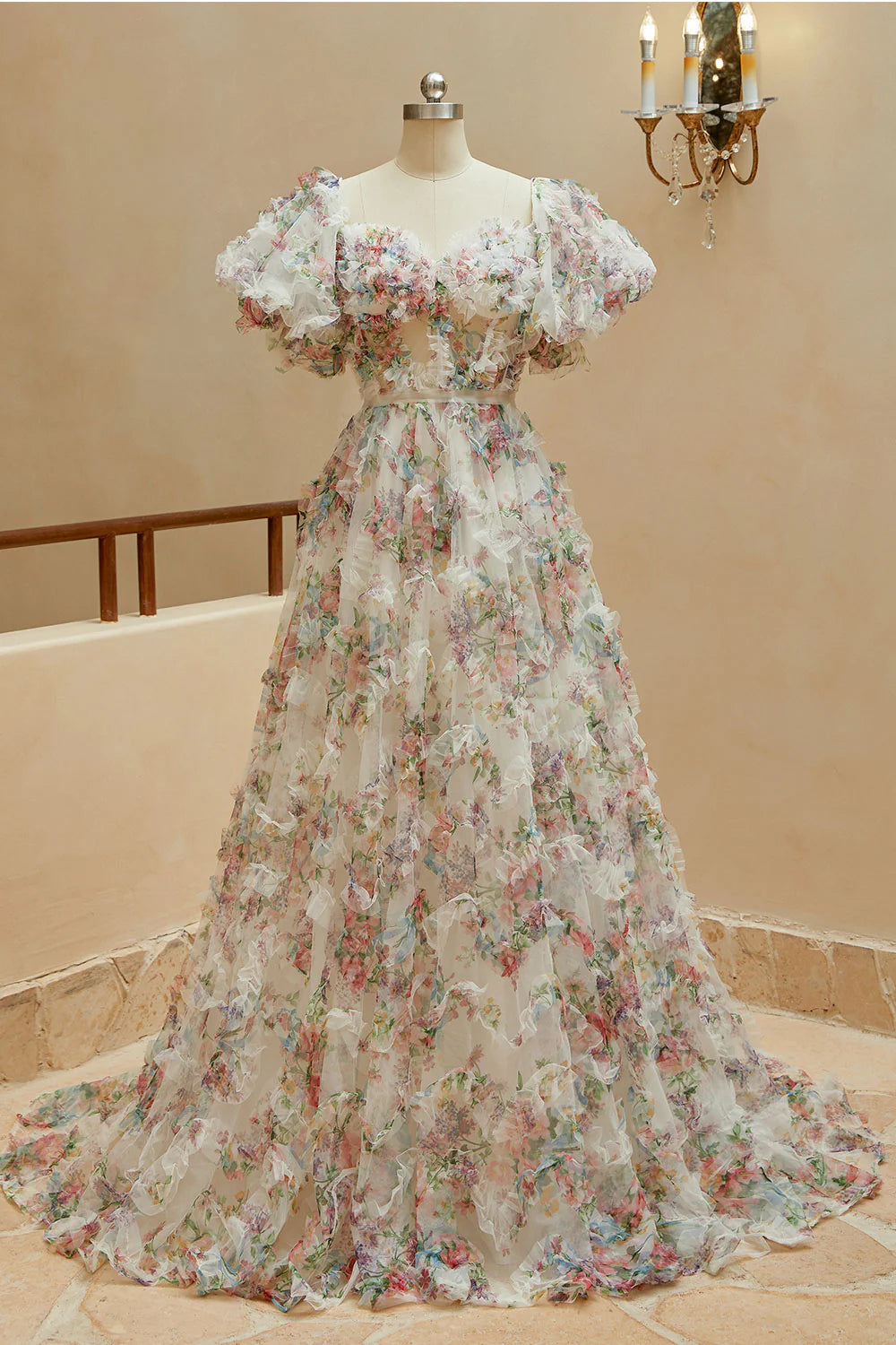 A-line Sweet Printed Chiffon Ball Party Dress