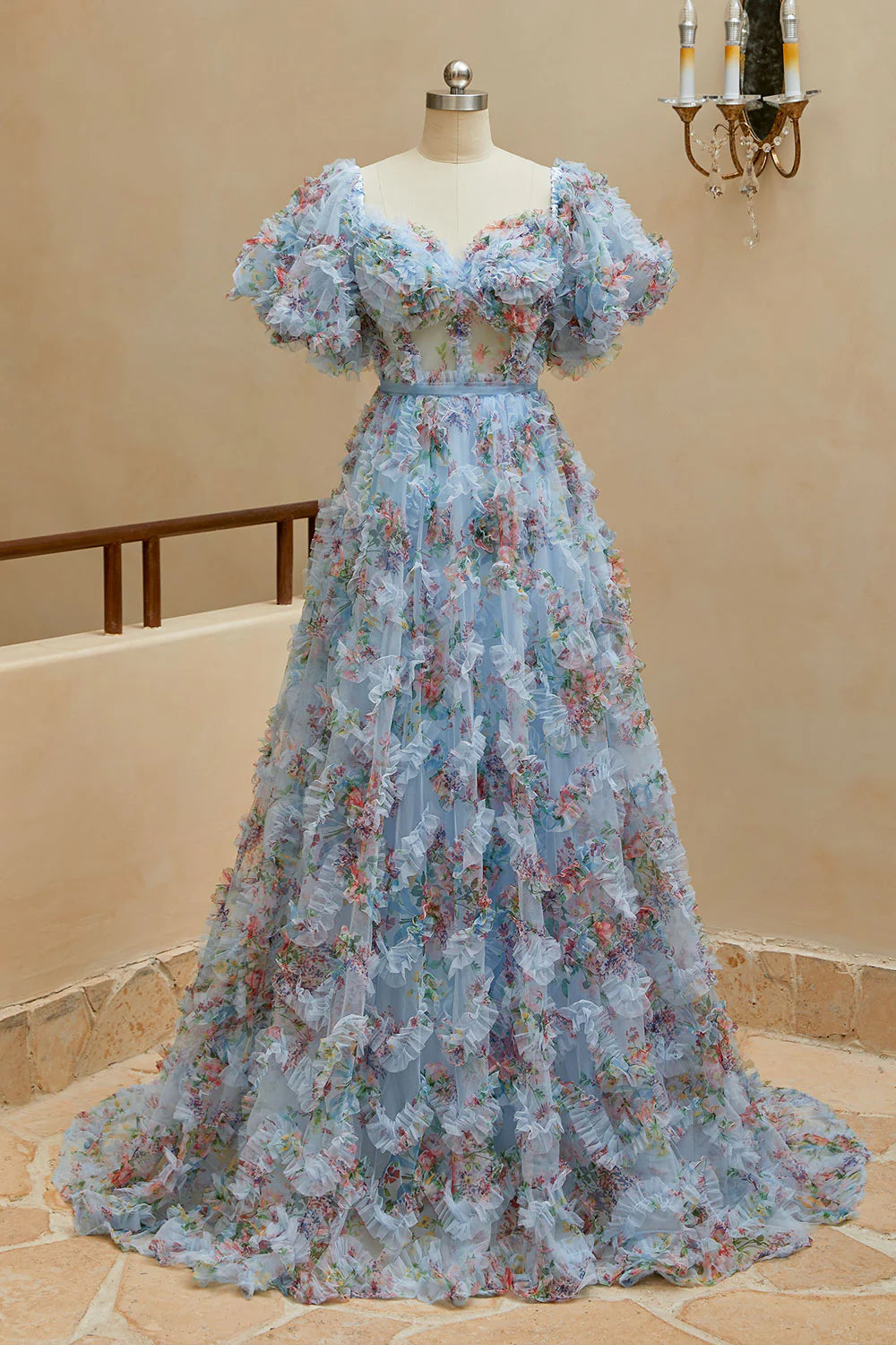 A-line Sweet Printed Chiffon Ball Party Dress