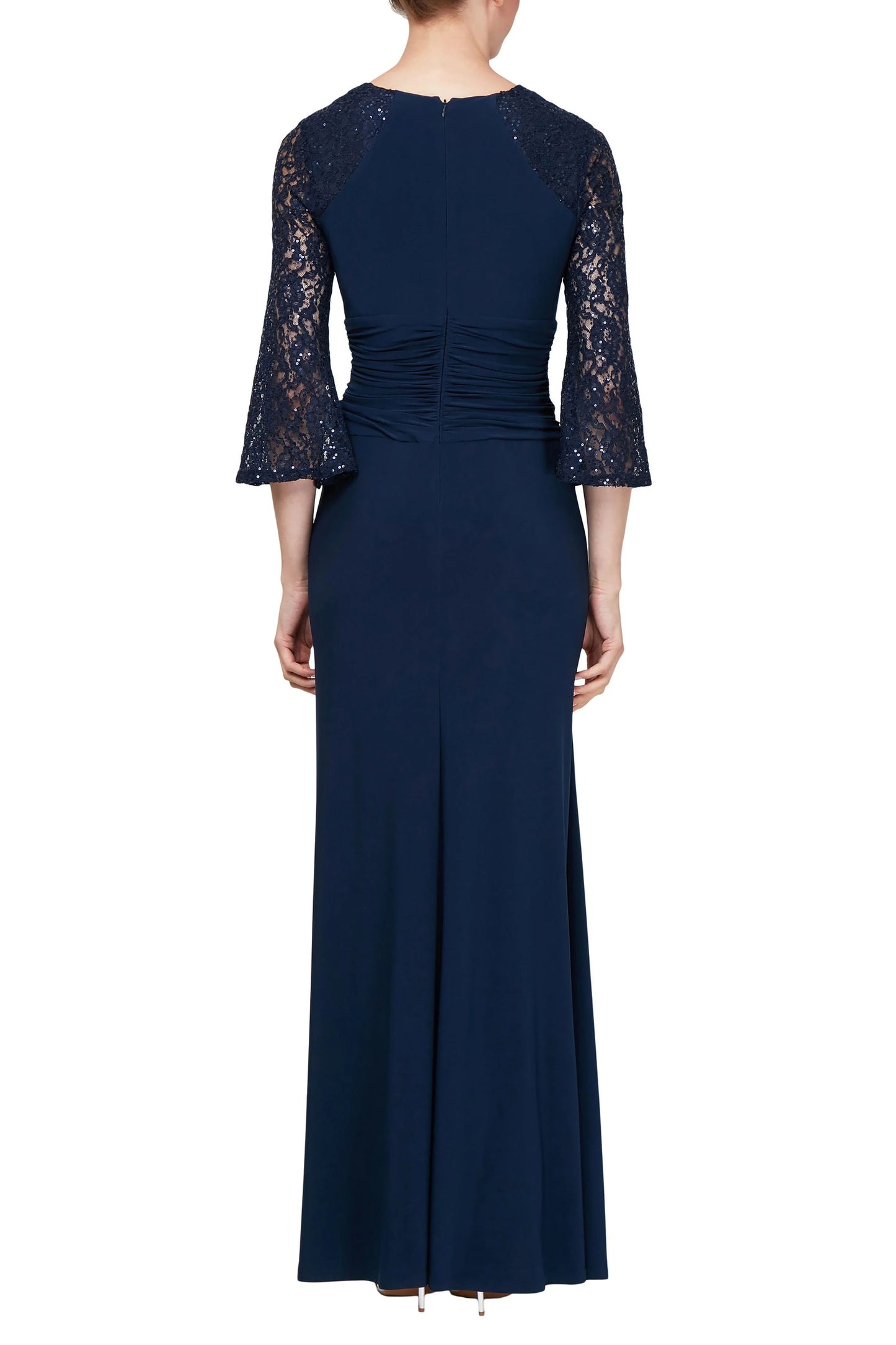 Fashion Boat Neck 3/4 Lace Sleeves Back Zipper Long Jersey Mother of the Bride Dresses 