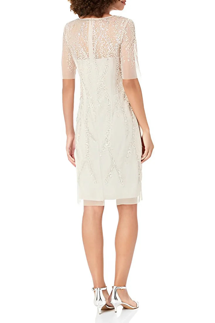 Crew Neck Illusion Short Dress Embellished Bodycon Mesh Mother of the Bride Mother of the Bride Dresses