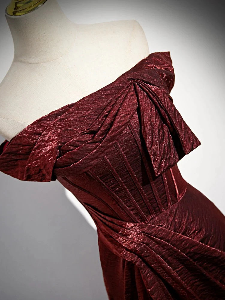 Mermaid Off Shoulder Satin Burgundy Long Evening Dress Burgundy Long Formal Dress