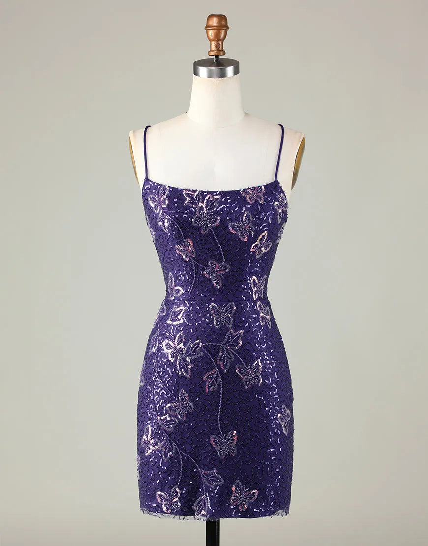 Advanced Deep Purple Italian Noodle Strap Sparkling Butterfly Back to School Dress