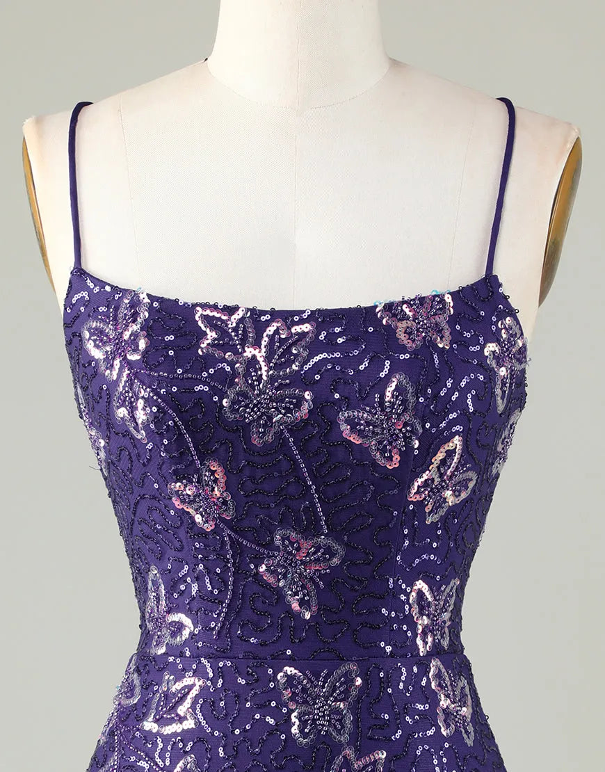 Advanced Deep Purple Italian Noodle Strap Sparkling Butterfly Back to School Dress
