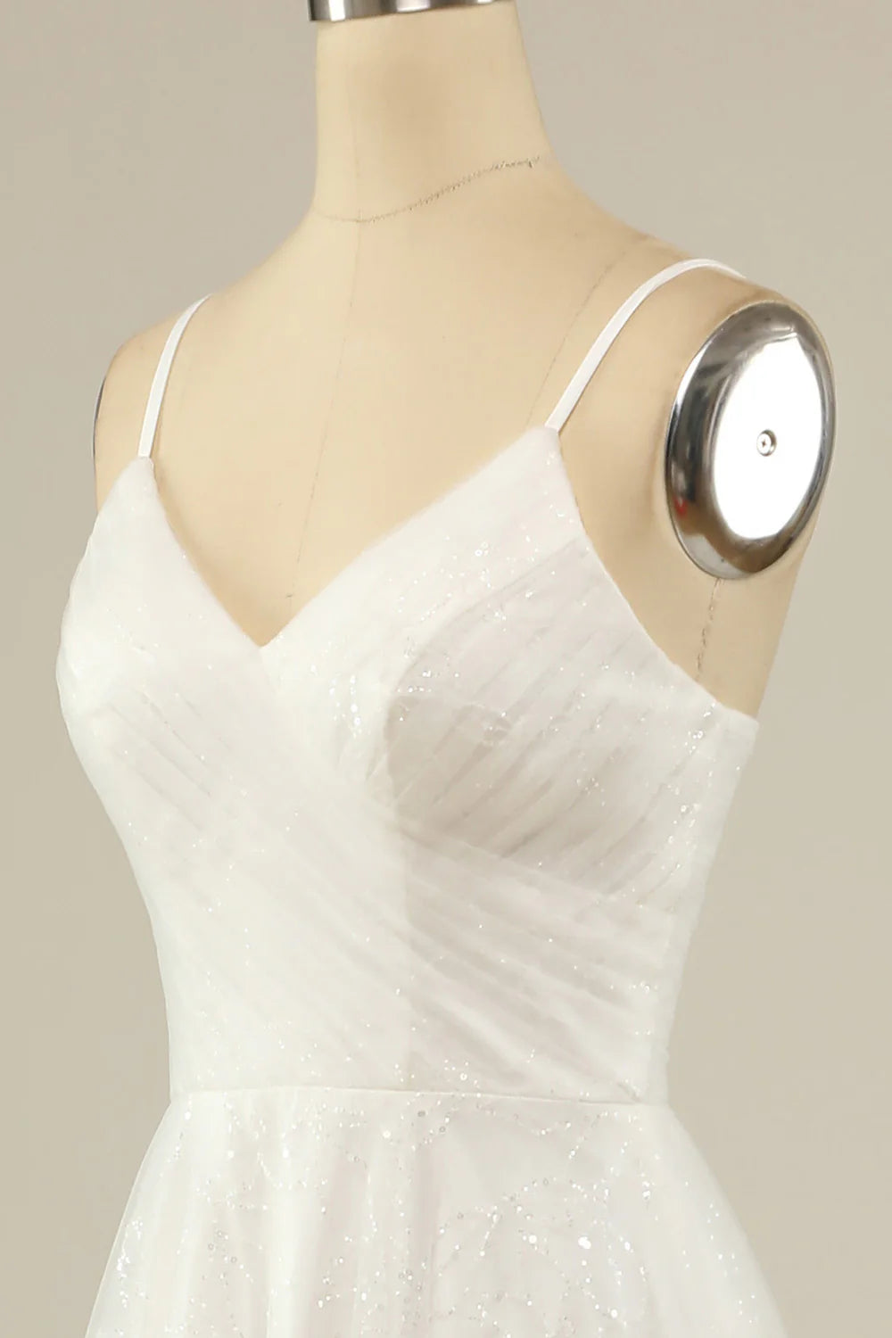 A Line Spaghetti Straps White Tulle Wedding Dress