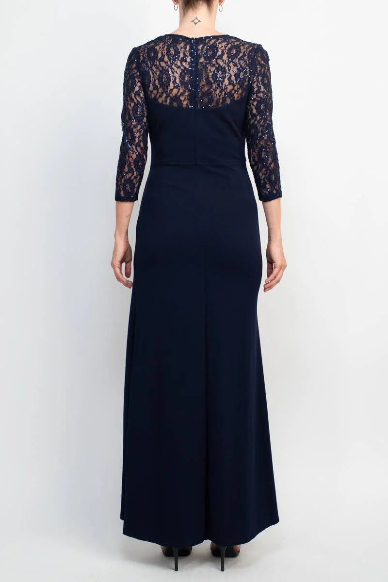 Fashion Square Neck 3/4 Sleeve Pleated Side Front Slit Zipper Back Crepe Mother of the Bride Dresses
