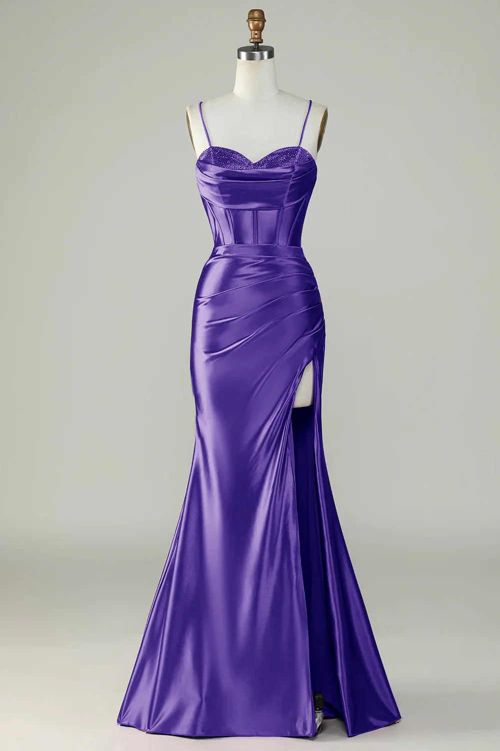 OKBBN mermaid slim shoulder strap slit long evening gown