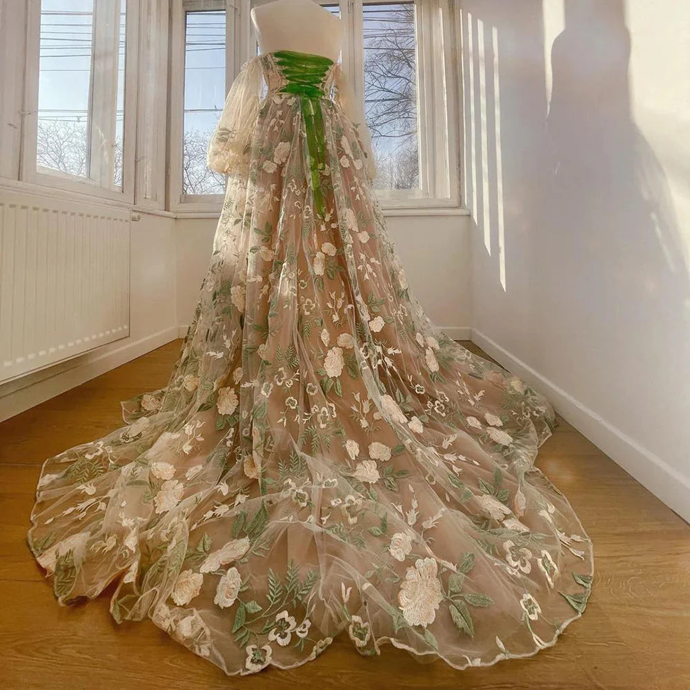 Long sleeved sweet and elegant sheer dance dress adorned with pearls and decals