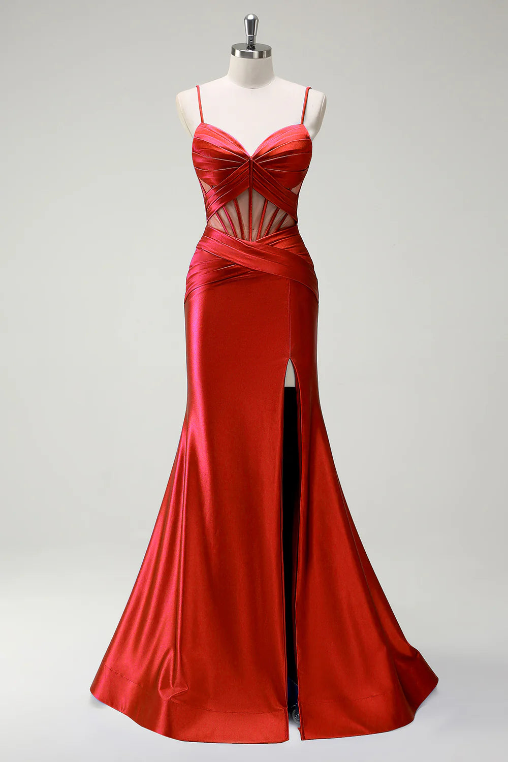OKBBN mermaid slim shoulder strap long satin sleeveless evening gown