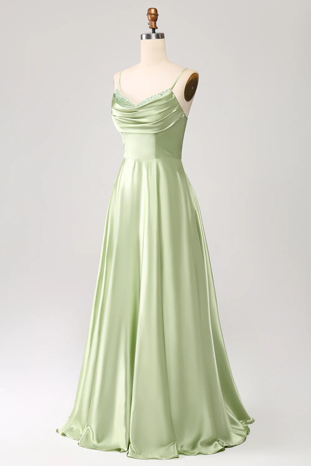 A-Line Cowl Neck Spaghetti Straps Maxi Dress With Sequins