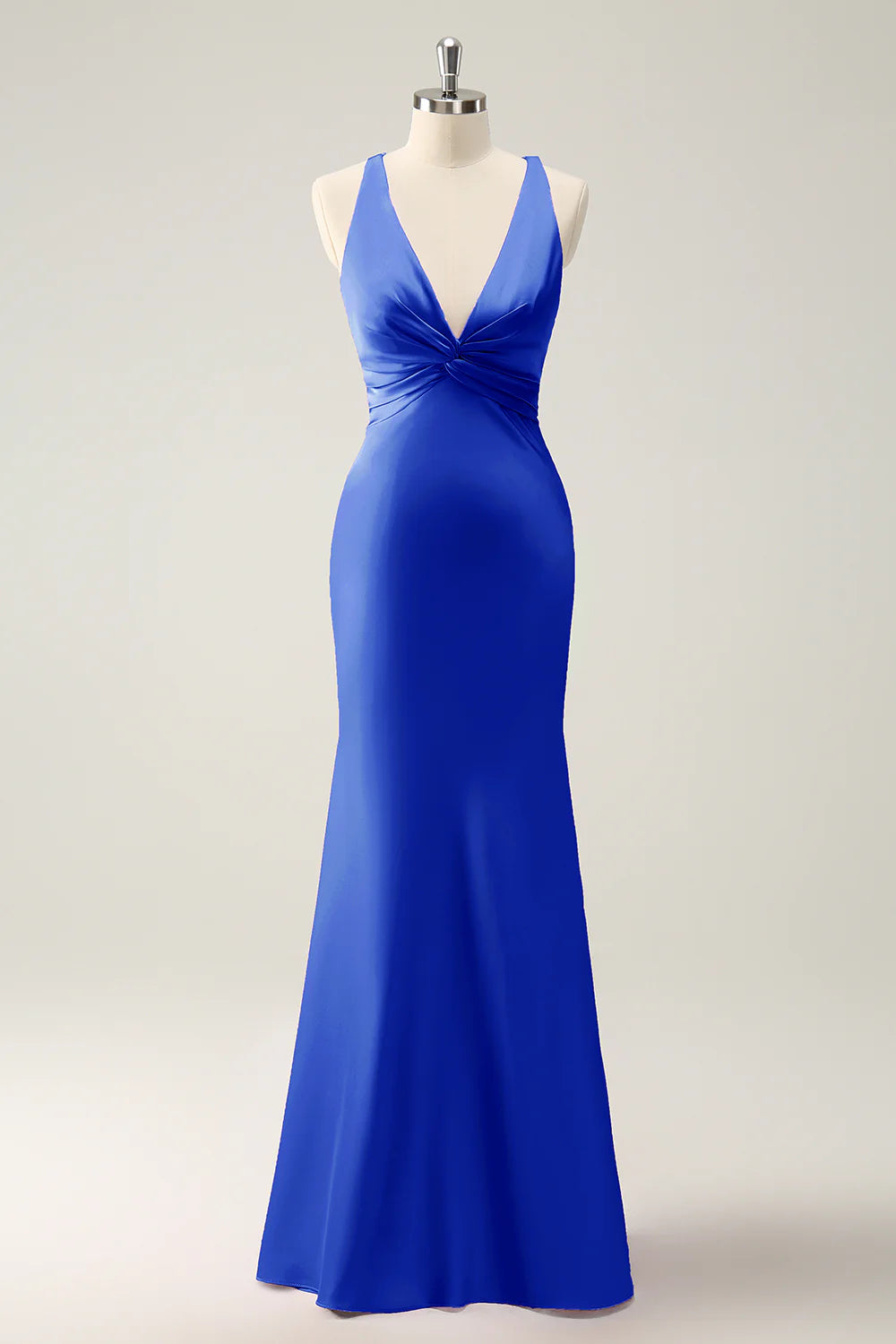 OKBBN Mermaid V-neck Satin Long Bridesmaid Dress