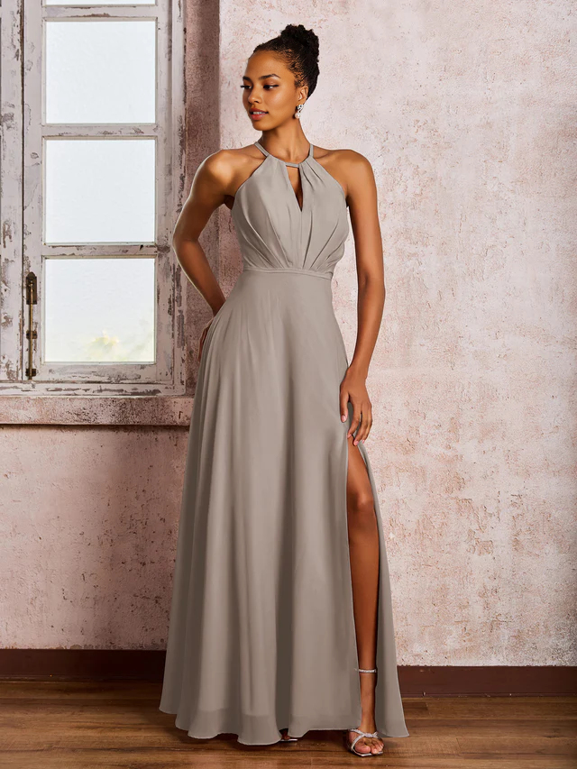 OKBBN backless camisole bow chiffon bridesmaid dress
