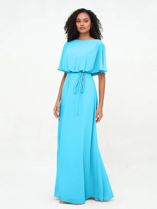 OKBBN Chiffon Long Sleeve Bridesmaid Dress