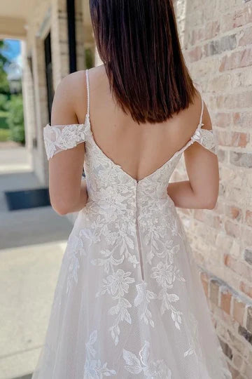 White Lace A-Line Long Wedding Dress