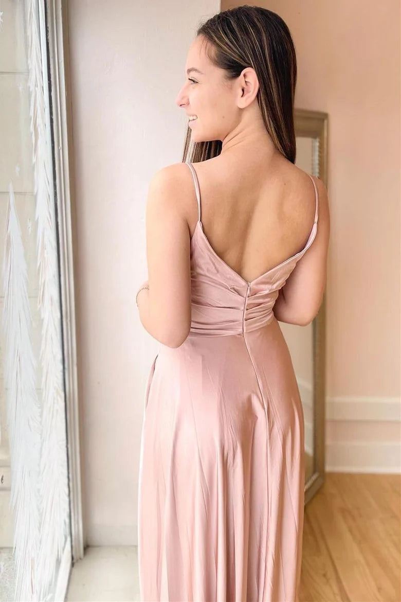 V-Neck Straps Backless Bridesmaid Dress