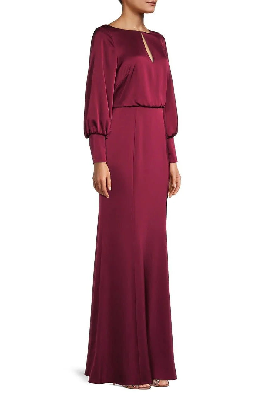 Boat Neck Keyhole Front Long Sleeve Mermaid Satin Mother of the Bride Dress
