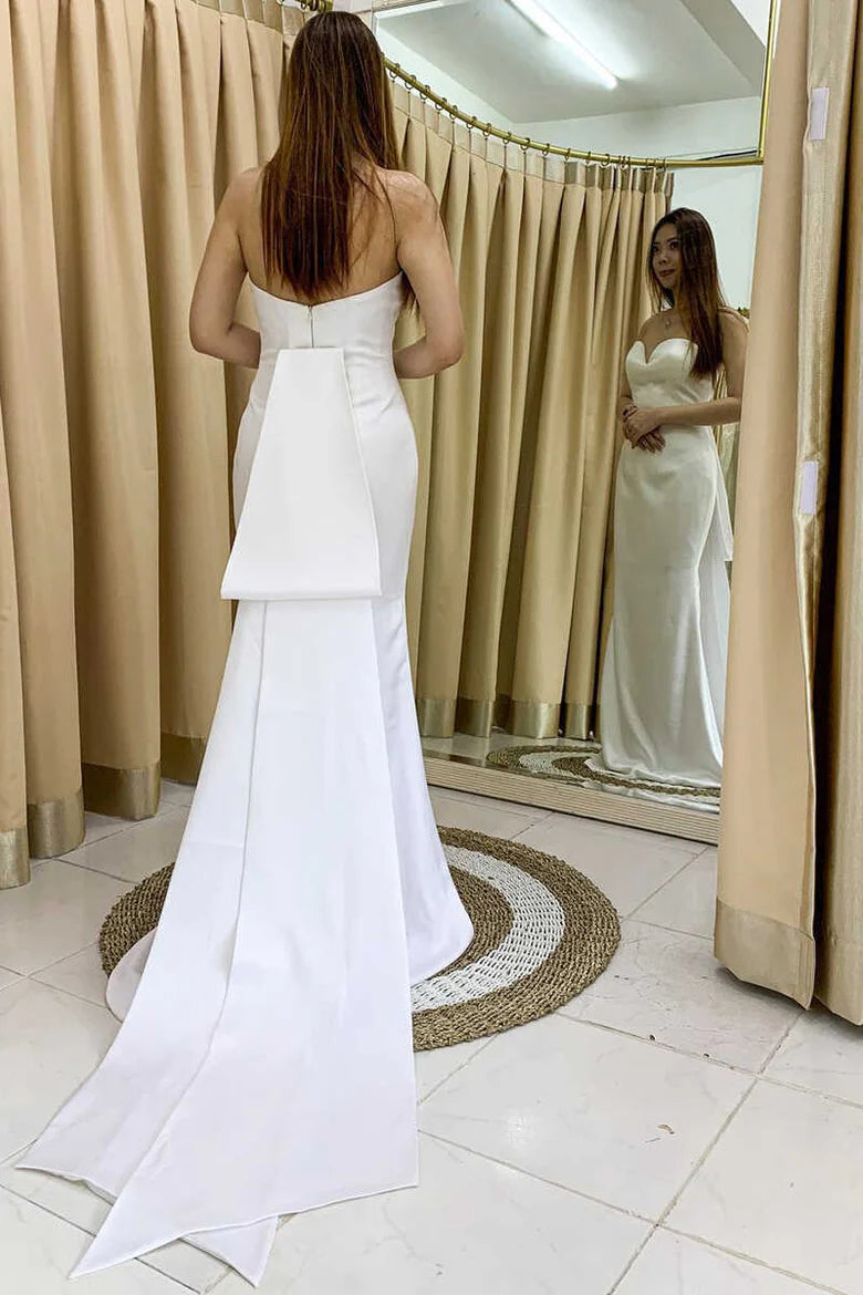 Strapless High-Waisted Long Wedding Dress with Attached Train