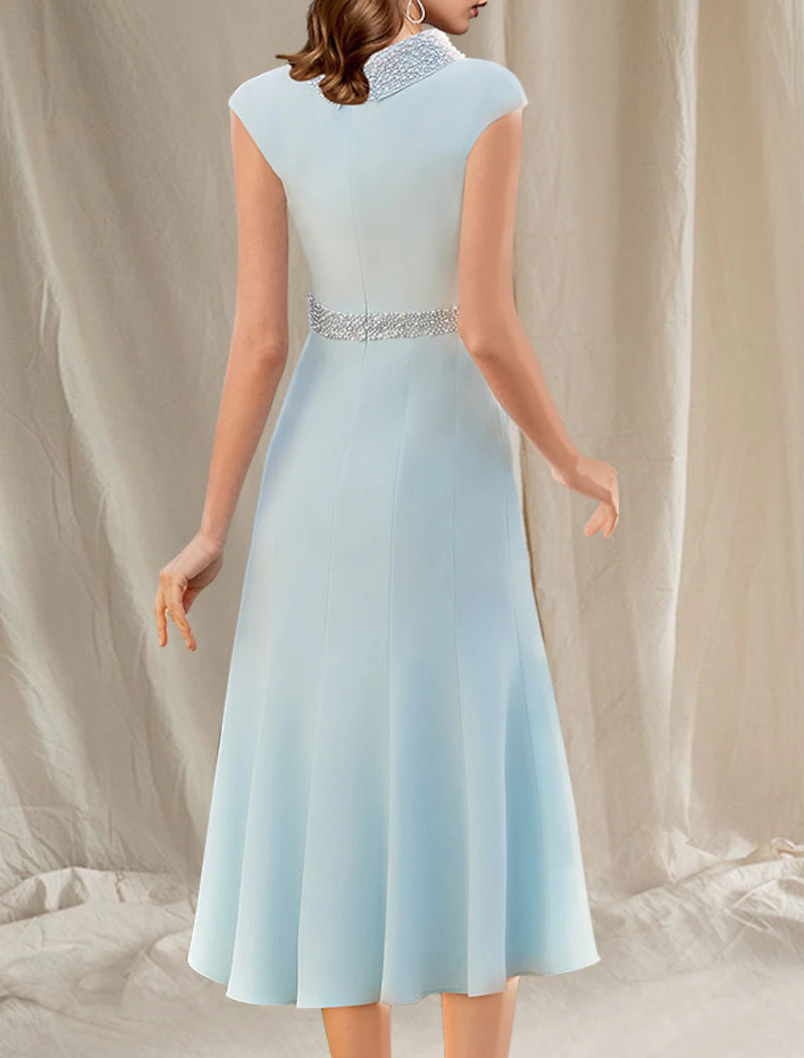 Two Piece Mermaid / Trumpet Mother of the Bride Dress Wedding Guest Church Elegant Jewel Neck Knee Length Stretch Chiffon Sleeveless Short Jacket Dresses with Beading