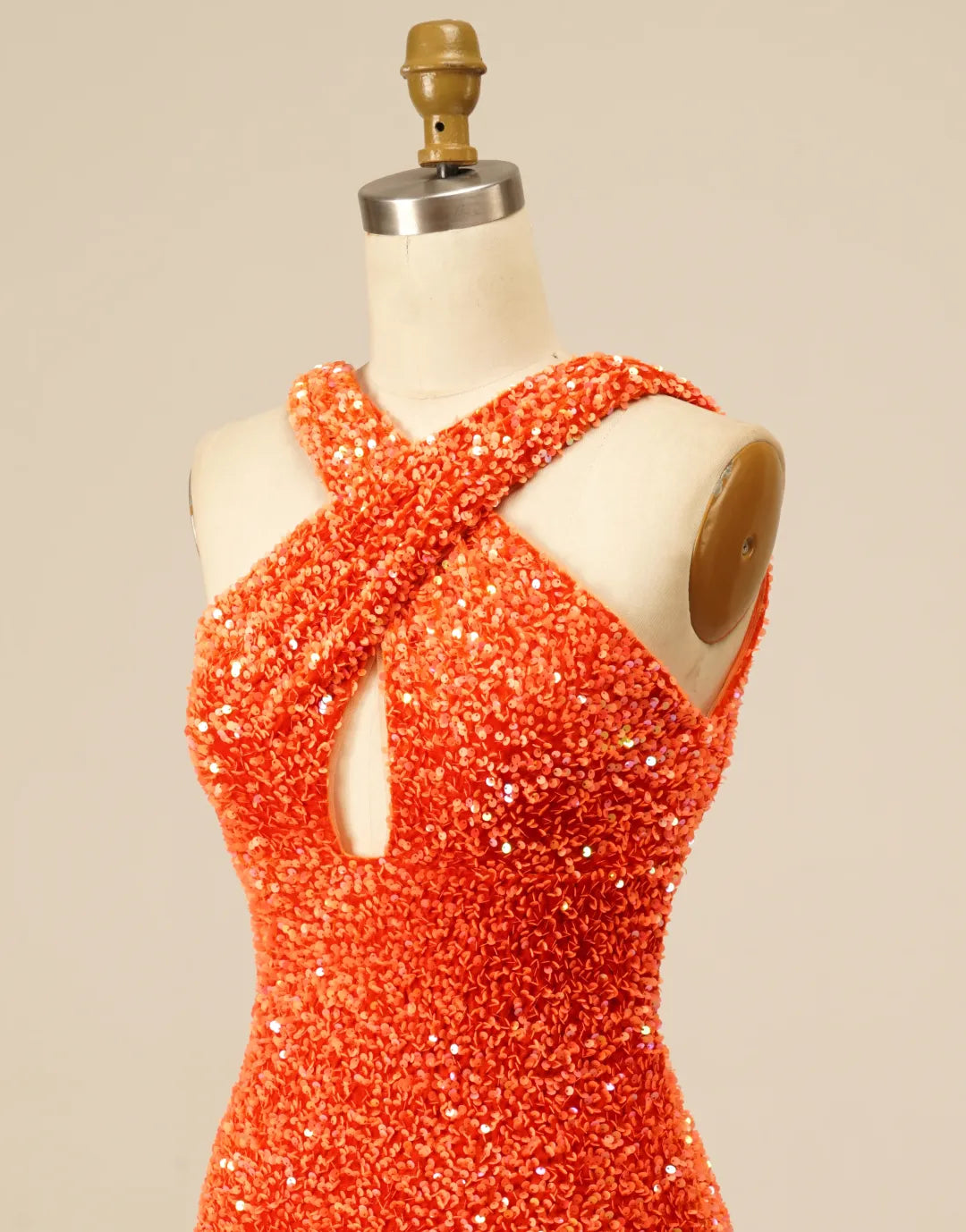 Sexy slim fit orange Halter backless sequin return to school dress
