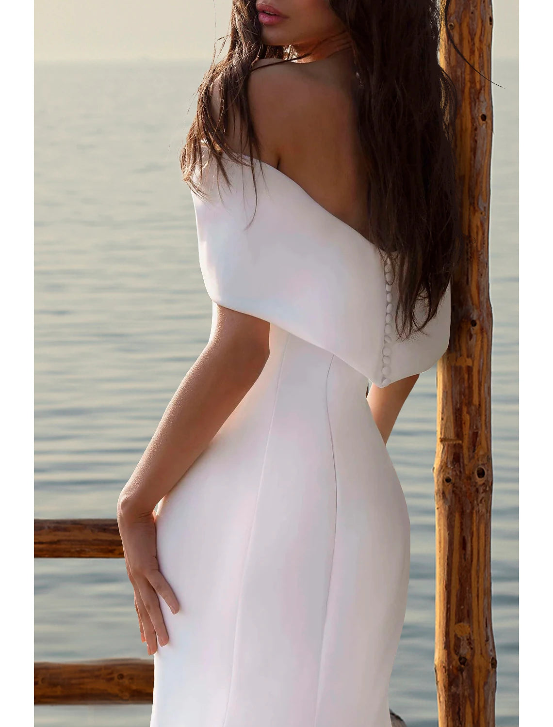 Wedding Dresses Mermaid Trumpet Off Shoulder Cap Sleeve Court Train Satin Bridal Gowns With