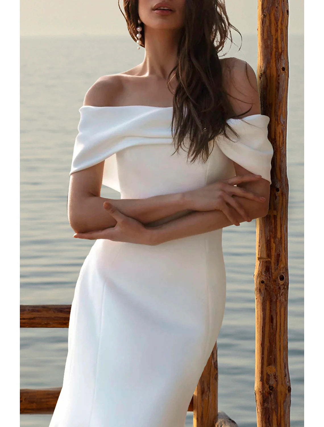 Wedding Dresses Mermaid Trumpet Off Shoulder Cap Sleeve Court Train Satin Bridal Gowns With