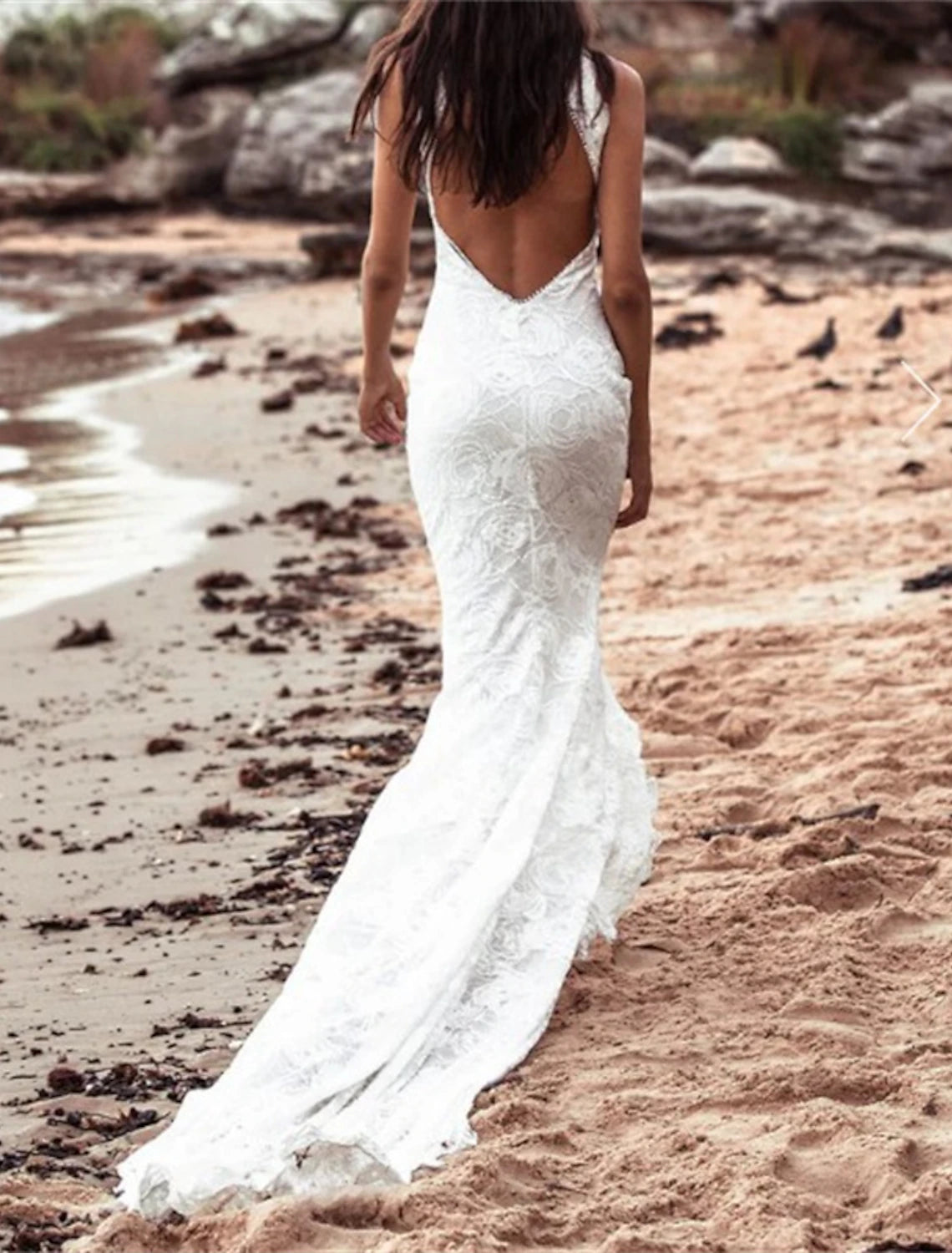 Beach Open Back Boho Wedding Dresses Mermaid Trumpet Halter Neck Sleeveless Chapel Train Lace Bridal Gowns With Appliques Solid Color