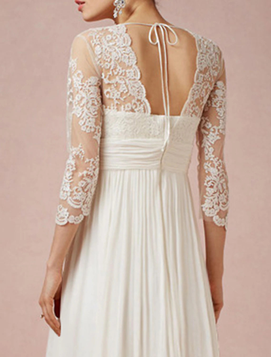 Mature Wedding Dresses Sheath Column V Neck 3/4 Length Sleeve Asymmetrical Chiffon Bridal Gowns With Pleats Ruched