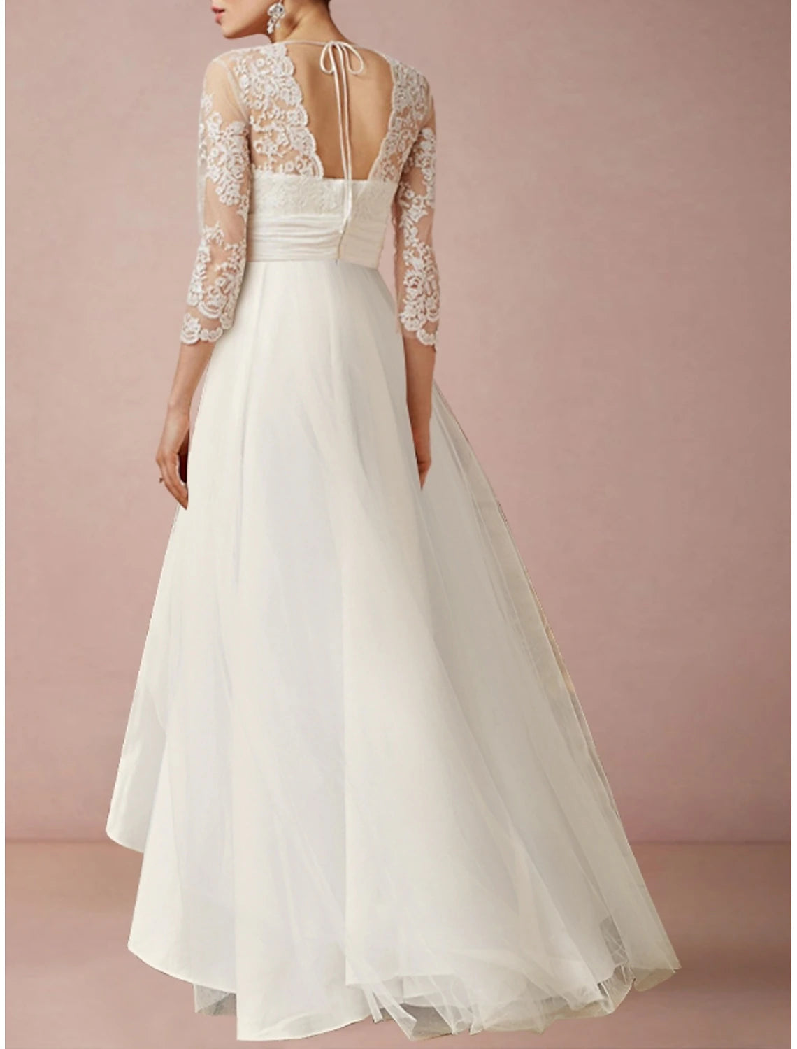 Mature Wedding Dresses Sheath Column V Neck 3/4 Length Sleeve Asymmetrical Chiffon Bridal Gowns With Pleats Ruched