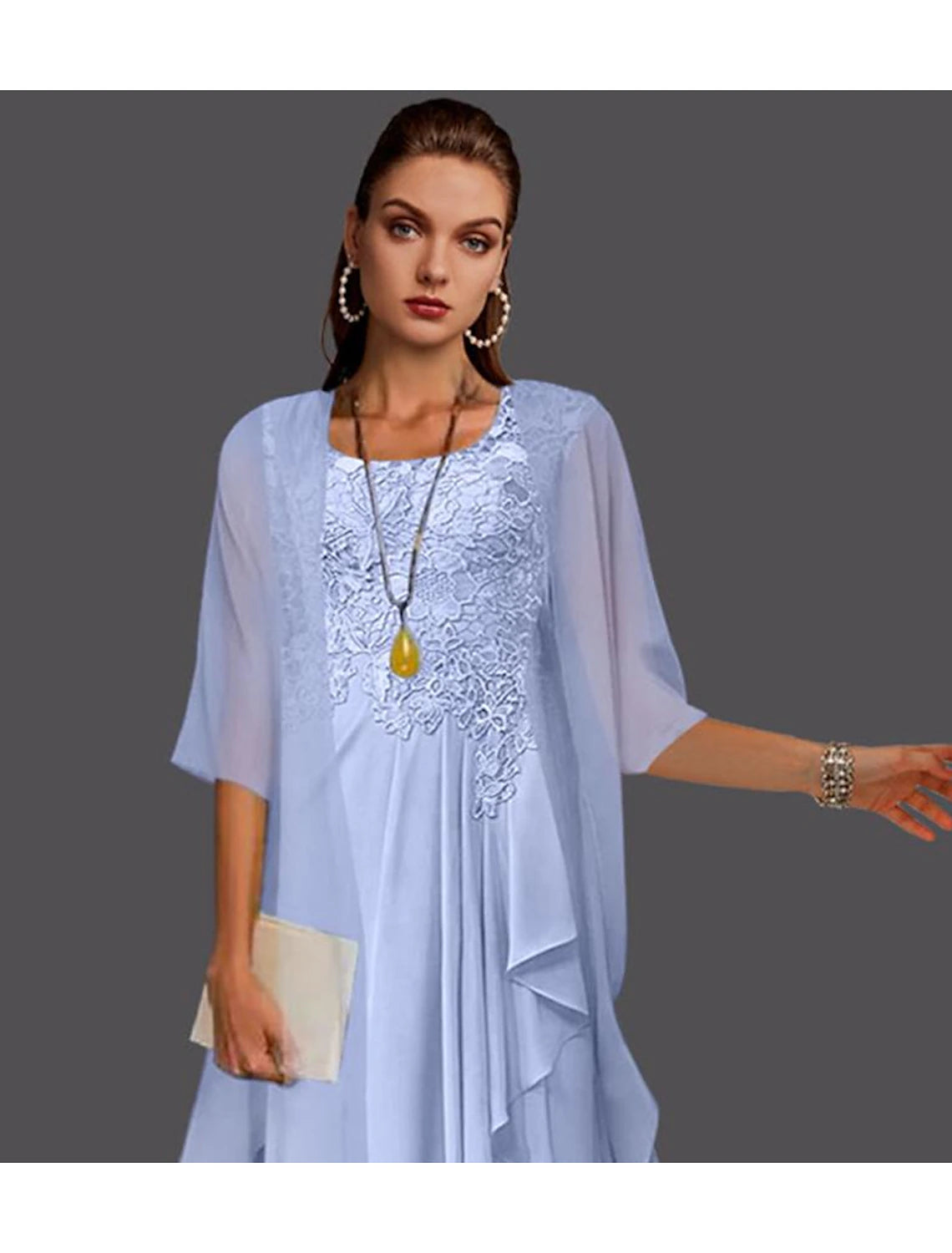 Two Piece A-Line Mother of the Bride Dress Wedding Guest Elegant Scoop Neck Knee Length Chiffon Lace Sleeveless Jacket Dresses