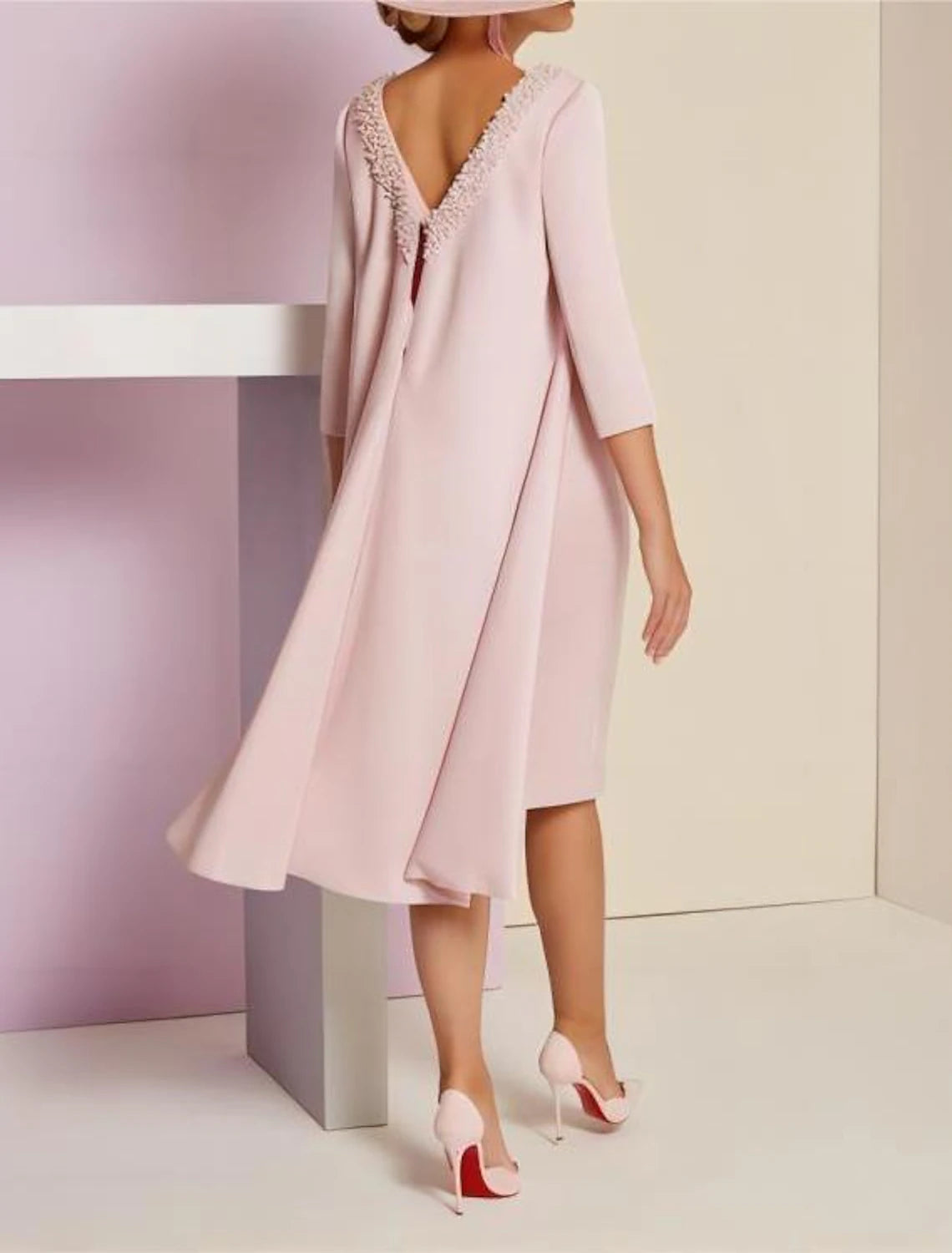 Two Piece Sheath Mother of the Bride Dress Kentucky Elegant Dresses Formal Wedding Guest Elegant Elegant Dress Jewel Neck Knee Length Sequined Italy Satin 3/4 Length Sleeve with