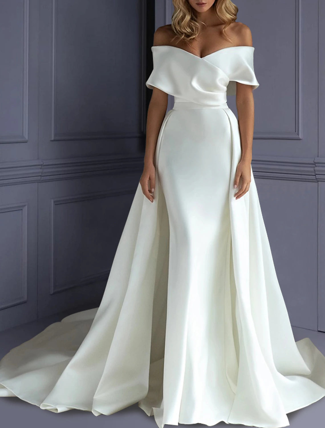 Beach Formal Wedding Dresses Mermaid Trumpet Sweetheart Off Shoulder Sleeveless Sweep Brush Train Satin Bridal Gowns With Solid Color