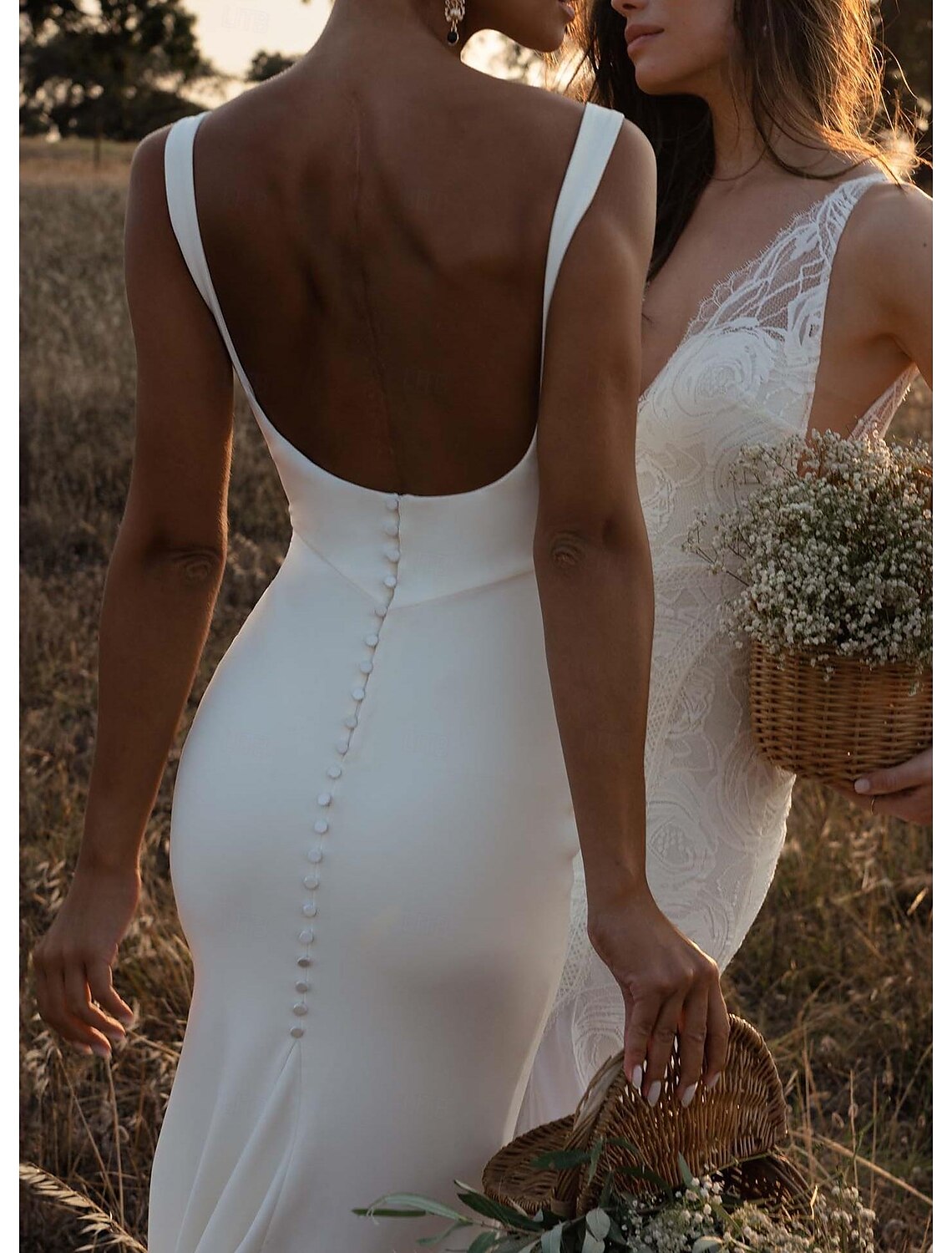 Wedding Dresses Sheath Column Camisole Spaghetti Strap Court Train Satin Bridal Gowns With Beading Solid Color