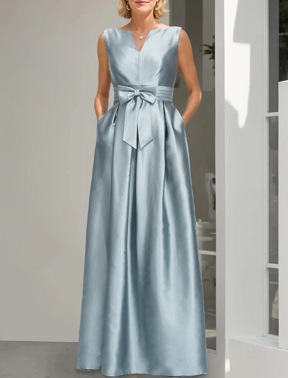 Two Piece A-Line Mother of the Bride Dress Elegant Sparkle & Shine V Neck Floor Length Satin Sequined 3/4 Length Sleeve Wrap Included with