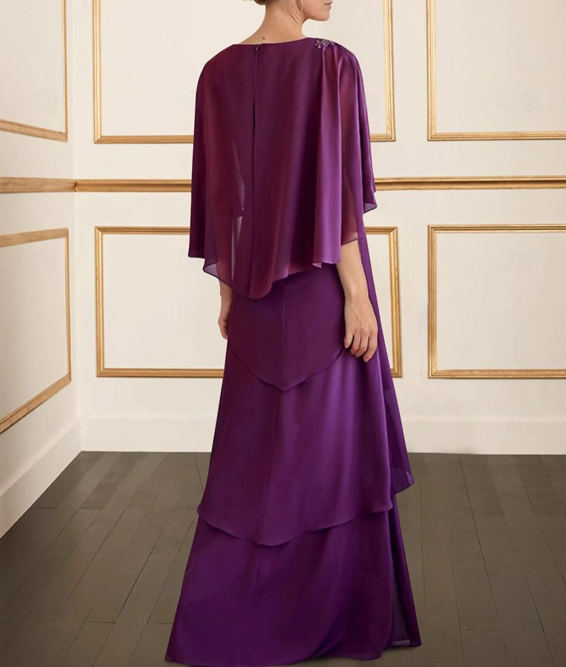Sheath / Column Mother of the Bride Dress Elegant Simple Cowl Neck Floor Length Chiffon 3/4 Length Sleeve with