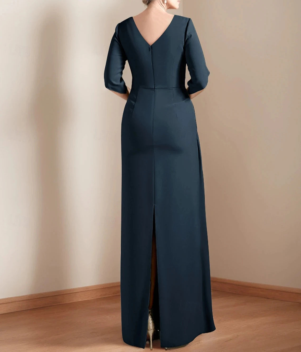 Sheath / Column Dress Mother of the Bride Dress Elegant Jewel Neck Ankle Length Satin Half Sleeve with