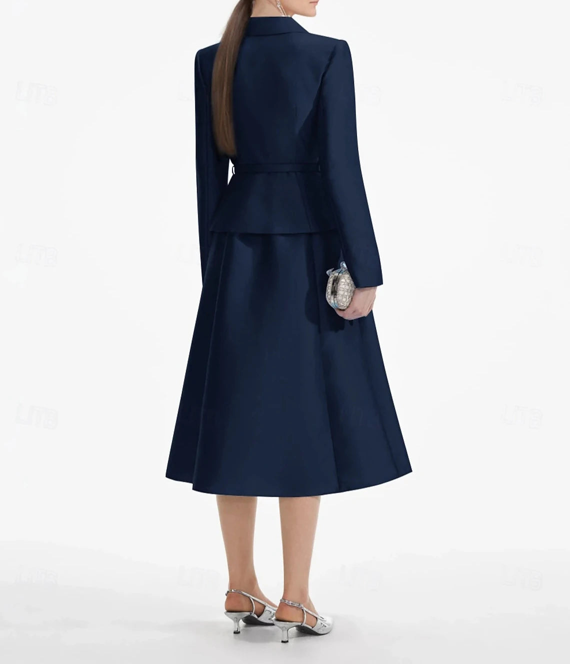 A-Line Dress Mother of the Bride Dress Elegant V Neck Tea Length Satin Long Sleeve with