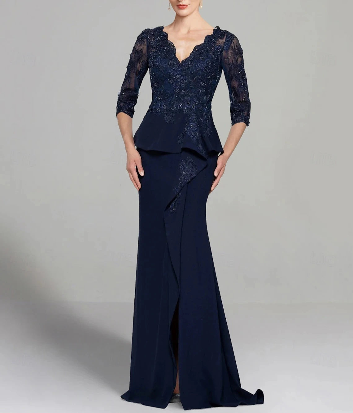 Sheath / Column Dress Mother of the Bride Dress Elegant V Neck Floor Length Stretch Chiffon 3/4 Length Sleeve with