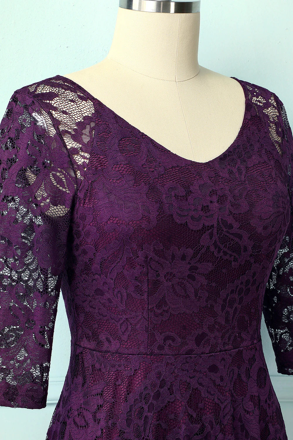 Elegant high-end grape lace midi formal party wedding guest dress