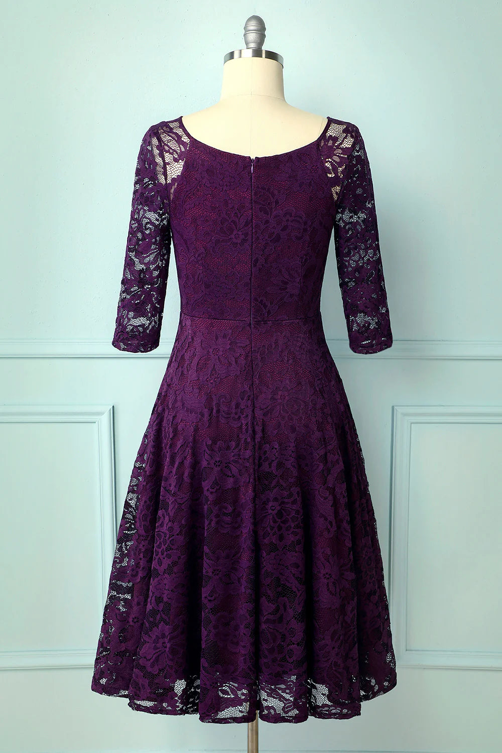 Elegant high-end grape lace midi formal party wedding guest dress