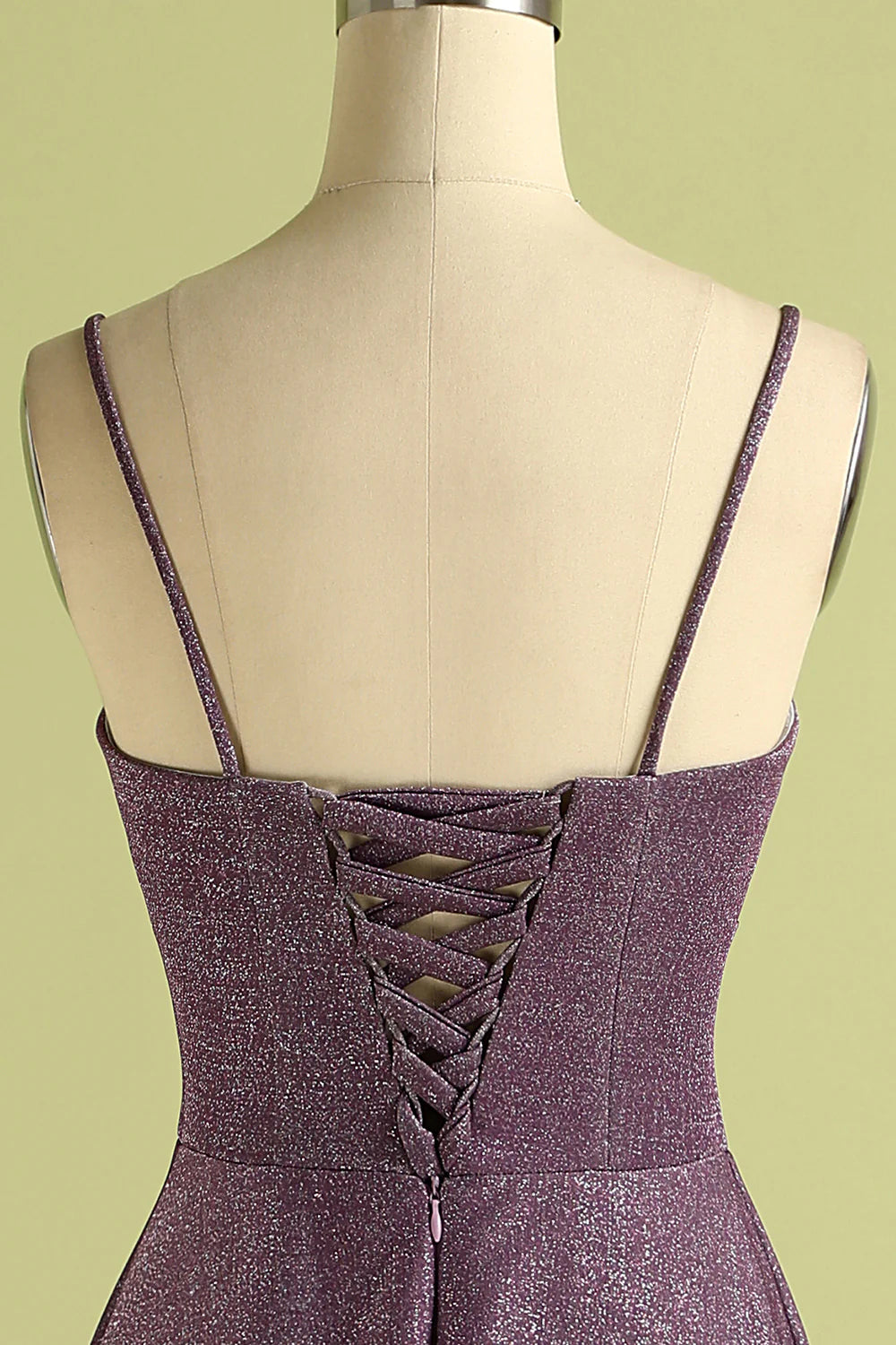 High end grape colored lace up long satin ball party cocktail dress