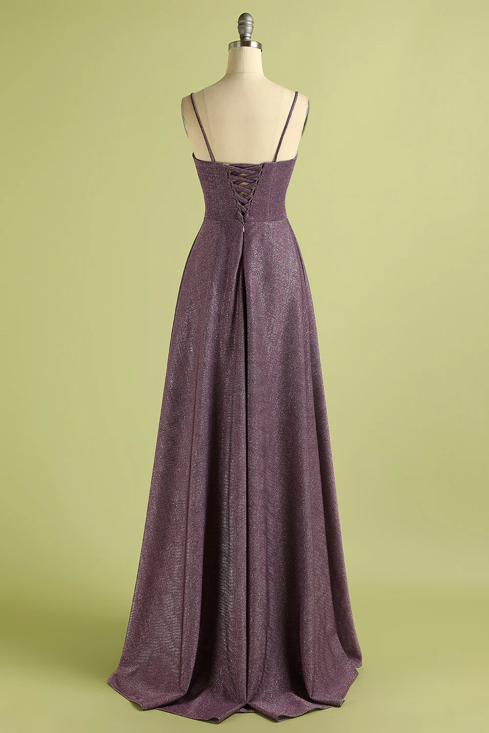 High end grape colored lace up long satin ball party cocktail dress