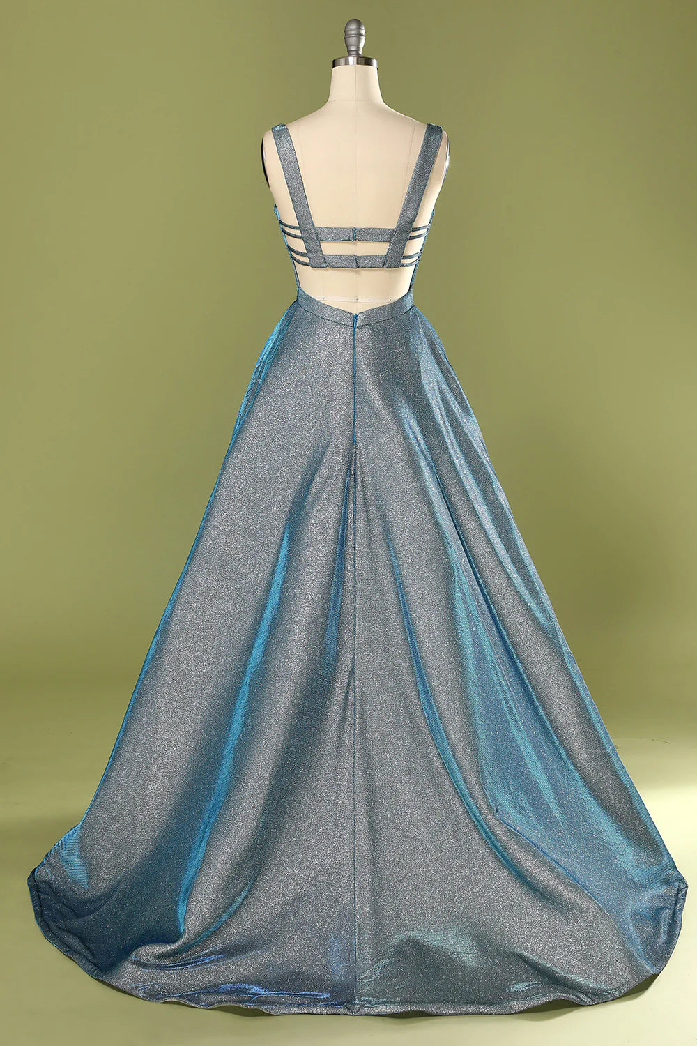 Bright blue elegant sexy backless ball dress