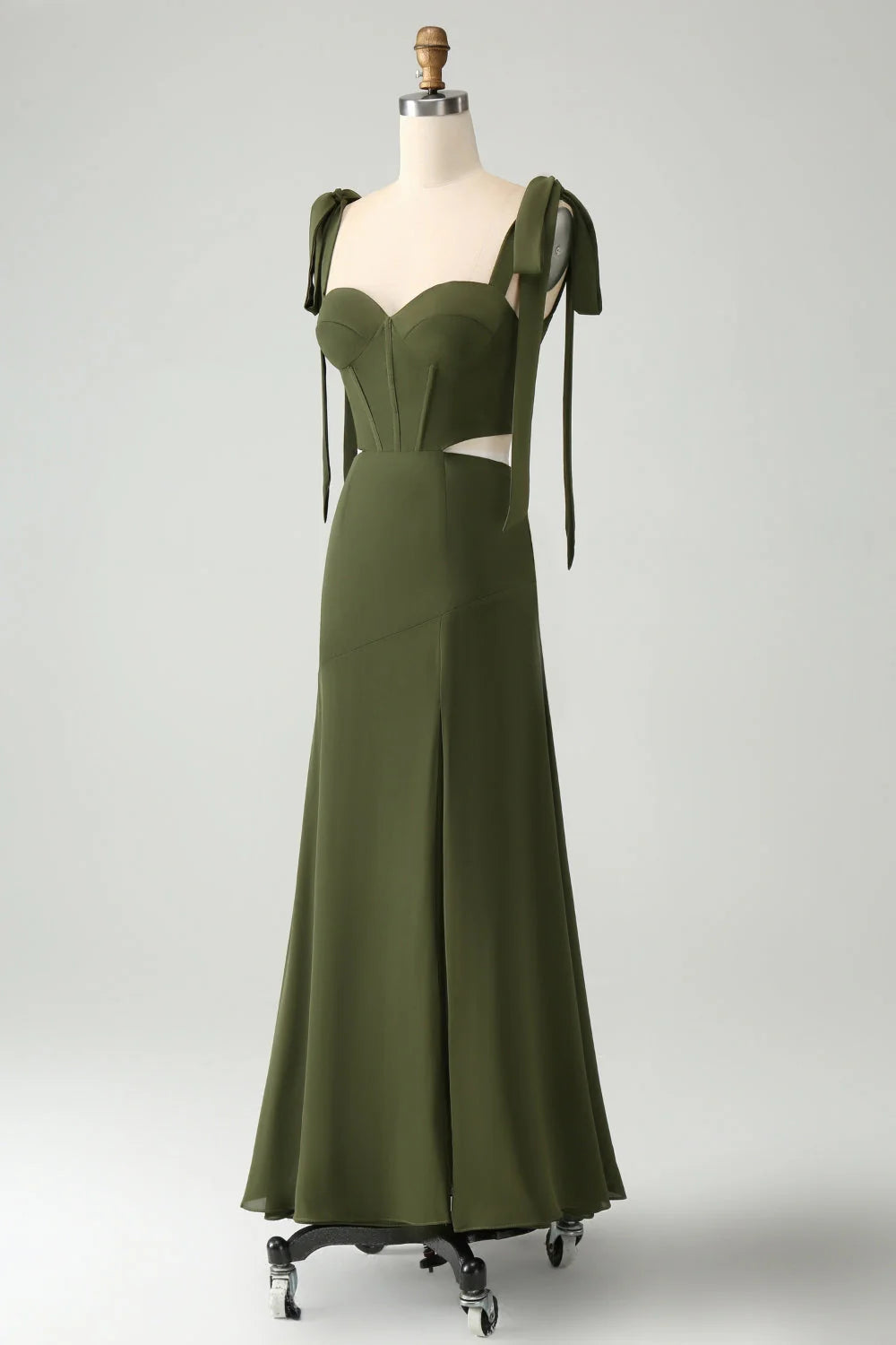 A Line Spaghetti Straps Floor Length Dress with Slit