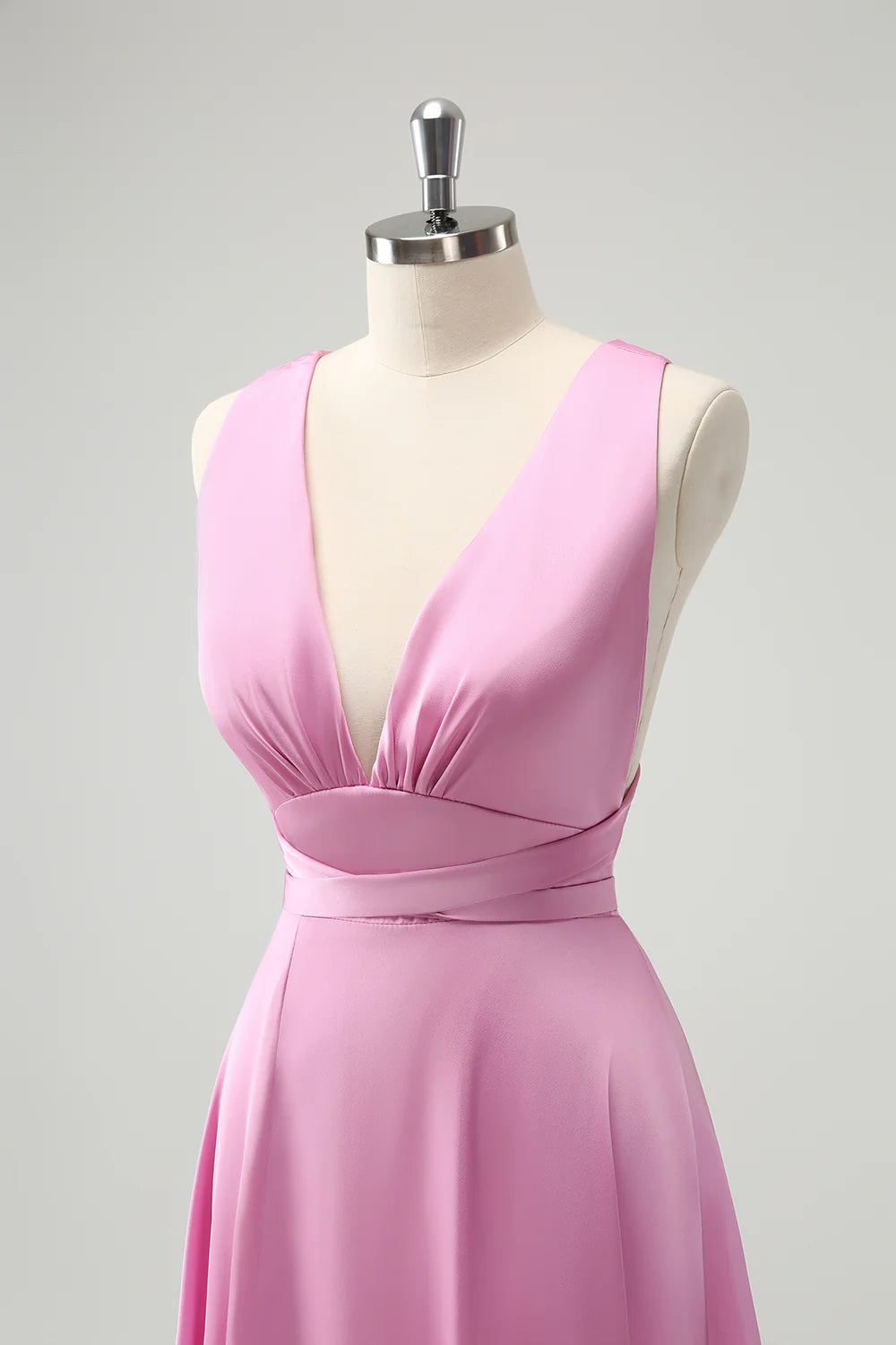 A Line Deep V Neck Backless Long Bridesmaid Dress with Slit