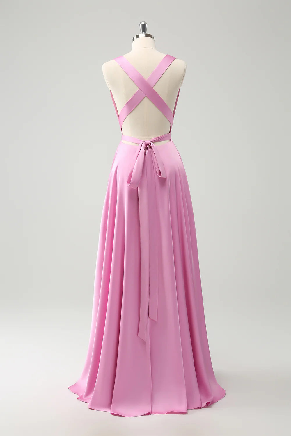 A Line Deep V Neck Backless Long Bridesmaid Dress with Slit