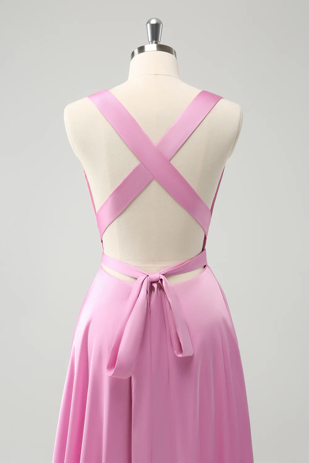 A Line Deep V Neck Backless Long Bridesmaid Dress with Slit