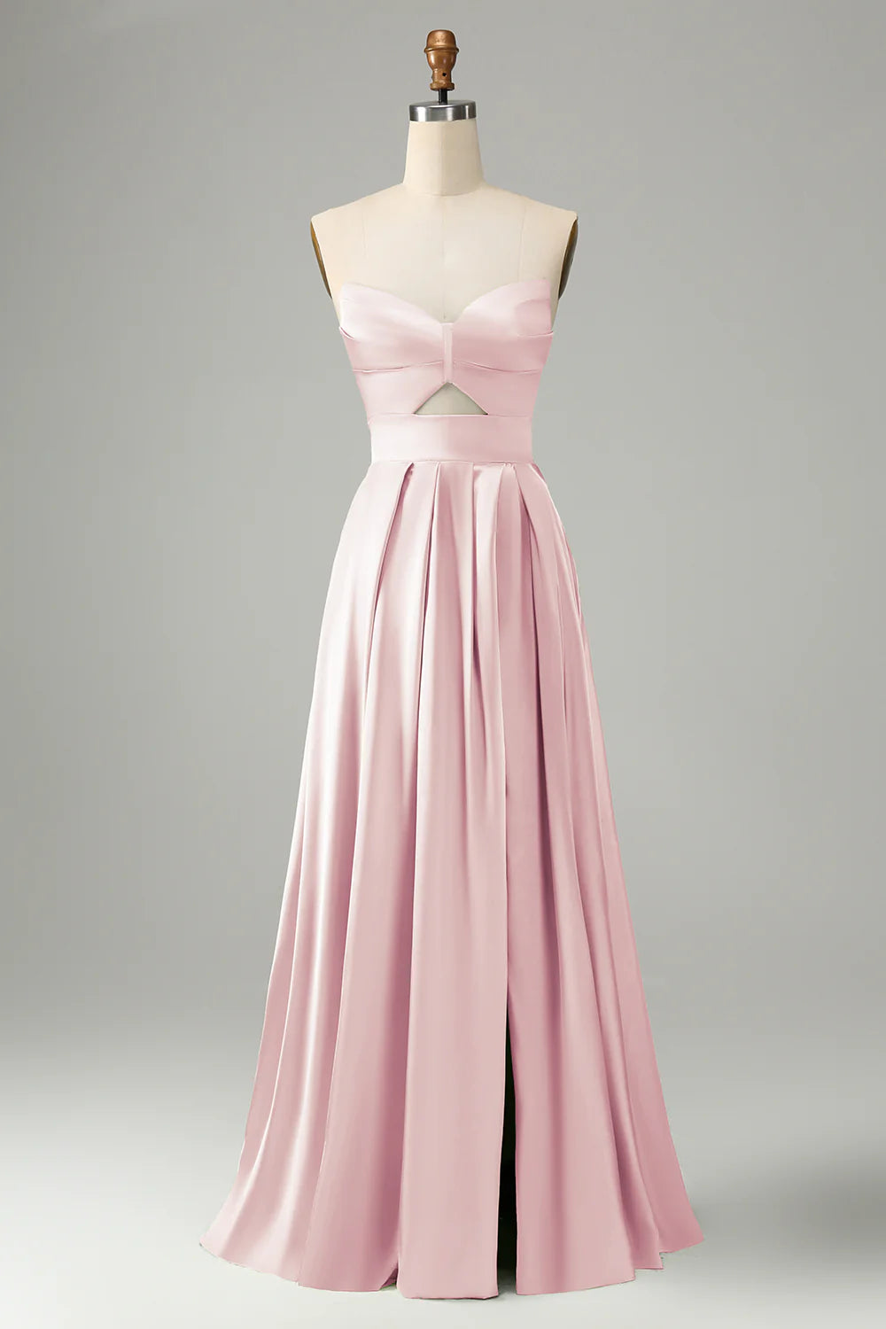 A Line Strapless Pleated Hollow Out Long Bridesmaid Dress With Slit