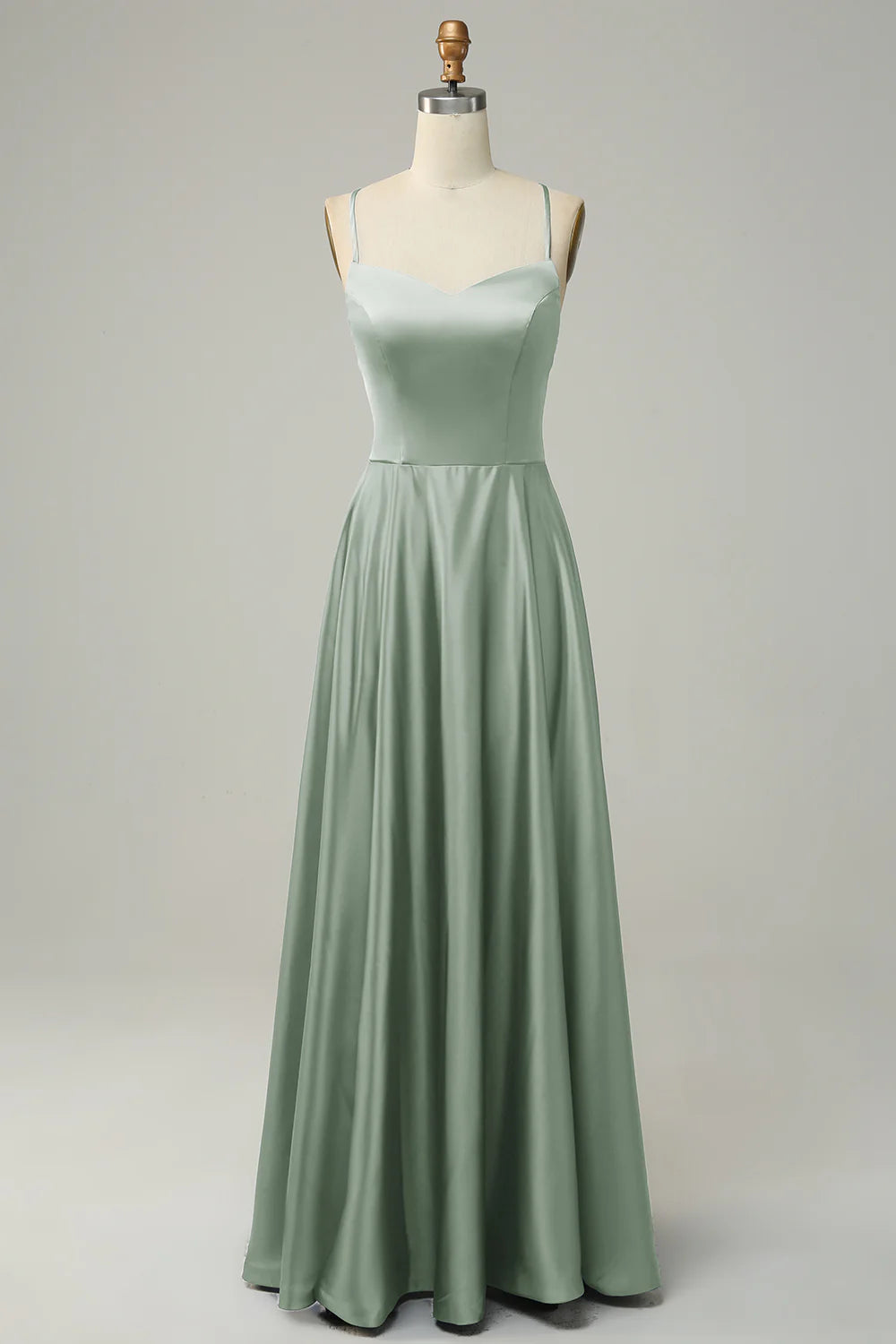 A Line Spaghetti Straps Backless Satin Bridesmaid Dress