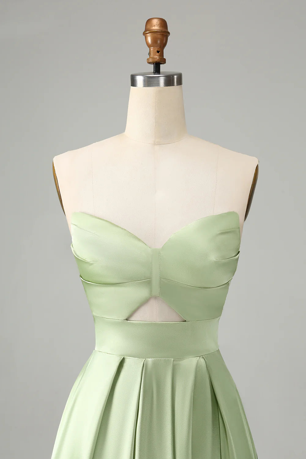 A Line Strapless Pleated Hollow Out Long Bridesmaid Dress With Slit