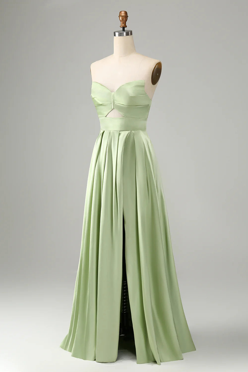A Line Strapless Pleated Hollow Out Long Bridesmaid Dress With Slit