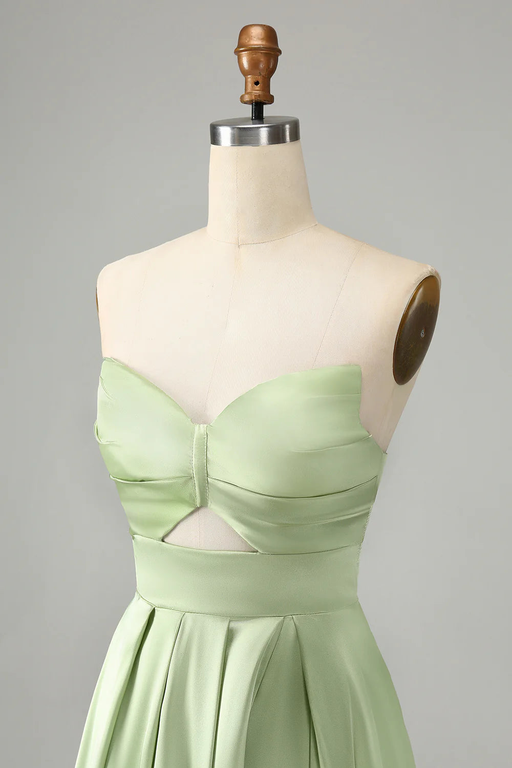 A Line Strapless Pleated Hollow Out Long Bridesmaid Dress With Slit